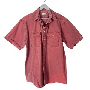 Vintage LL Bean Sun Washed Red Mens Short Sleeve Button-Up Single Stitch Large